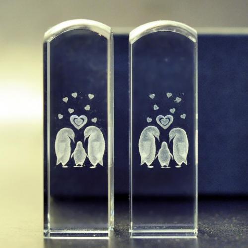 企鵝家族結婚對章玻璃水晶印章/方章