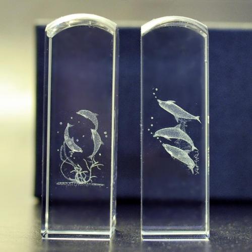 海豚對章/玻璃水晶印章/方章